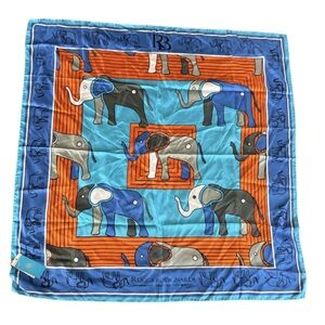 🆕 Ruggiero Bignardi Colorblock Elephant Silk Scarf in Blue & Orange
